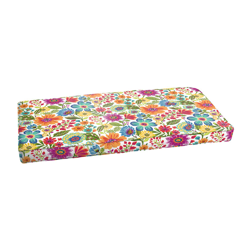 Coussin d'extérieur à passepoil floral, Rose / Vert/ Orange, H 2 po x l 37 po x P 17 po