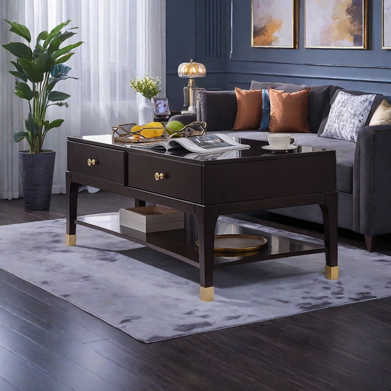 Table basse légère de style américain de luxe, Bois brun foncé