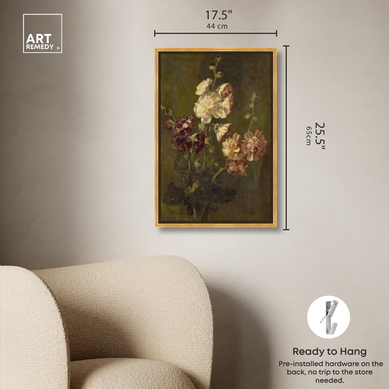Art mural Max Weyl - Hollyhocks, Cadre doré, H 25 po x l 17 po