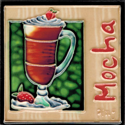 4x4" Mocha Ceramic Art Tile Drink Holder and Wall Decor