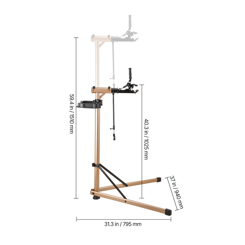 Support de réparation de vélo, Max. Support de travail à bicyclette robuste de 110 lb avec hauteur ajustable de 40,3 à 59,4 po et grand plateau à outils, support d'entretien Ebike pliable, atelier de mécanique à domicile pour vélo de route