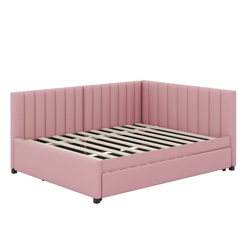 Full Size Upholstered Daybed With Trundle, Pink