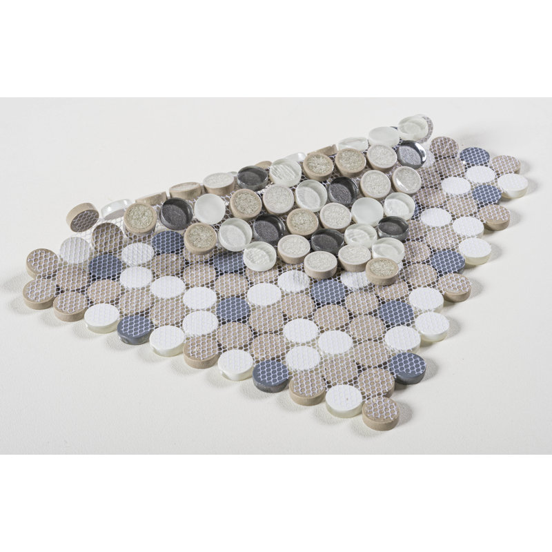 Polka 1" Glass, Ceramic & Natural Stone Penny Round Mosaic Tile, Pixel