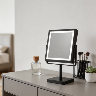 Makeup Mirror With Light, 4000Mah Rechargeable Magnifying Glass With Light, 1X/10X, 3 Colors, Adjustable Brightness, Height Adjustable Vanity Mirror