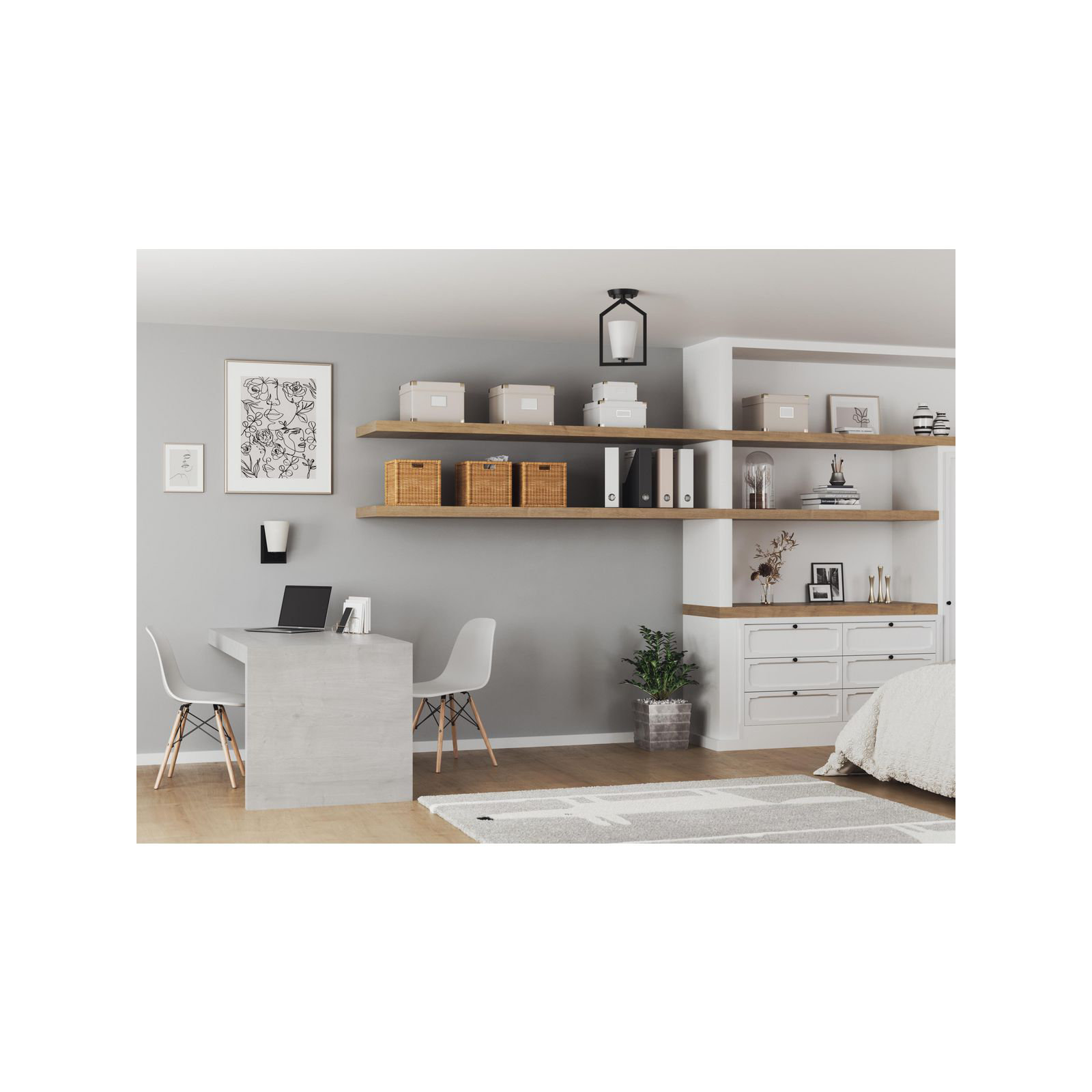 Single Light Glass Semi Flush Mount, Matte Black