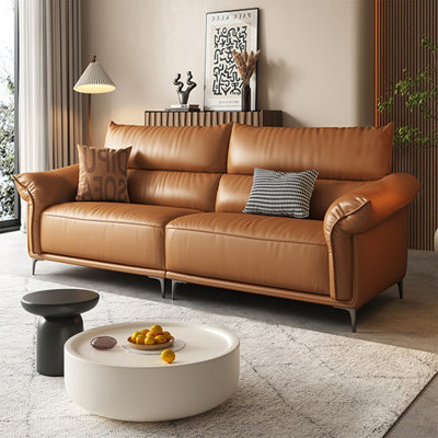 Orange Genuine Leather Modular Sofa cushion Loveseat