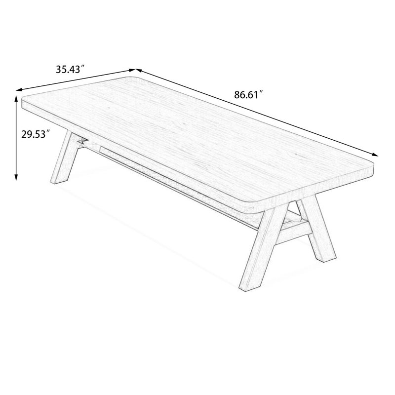 Nut-brown Rectangular Solid Wood desk, 29.53" H x 86.61" W x 35.43" D