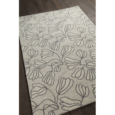 Bartz Authentic Hand-Tufted Handmade Ivory Grey Geometric Floral Wool Area Rug