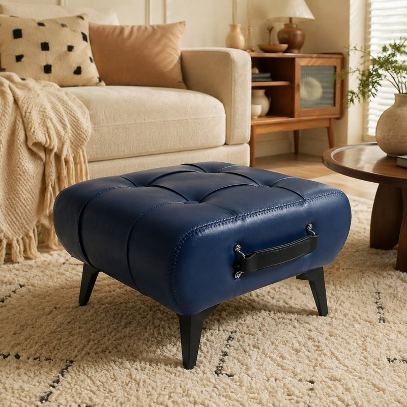 Tabouret en cuir de haute qualité, bleu
