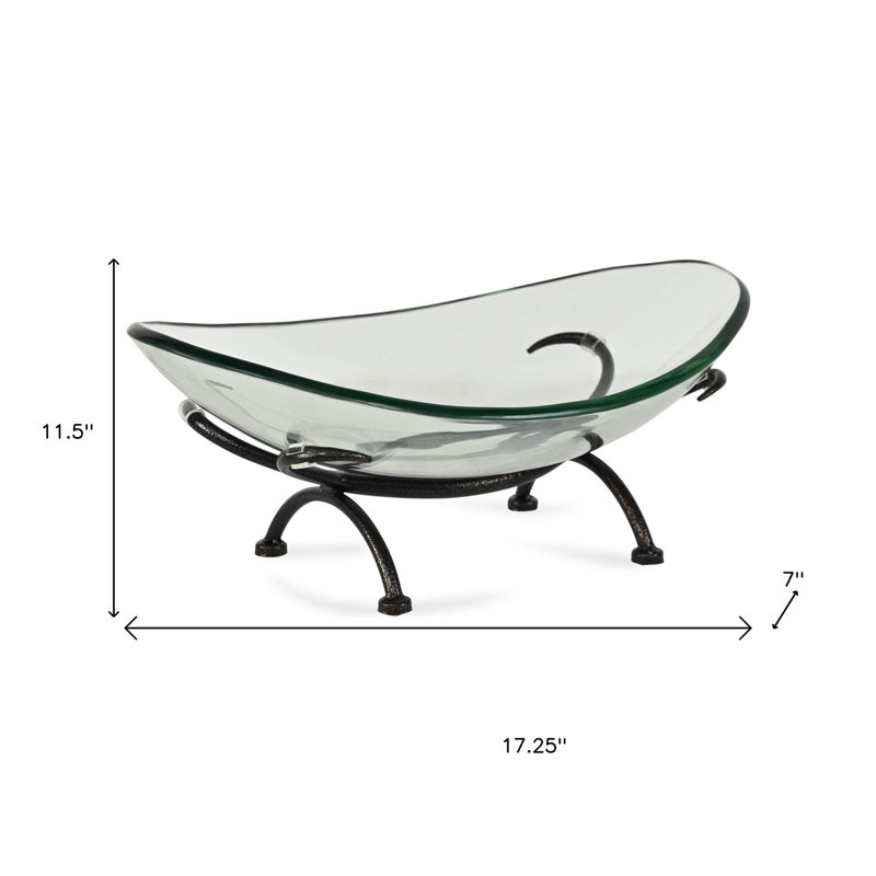 Bol décoratif en verre et métal ovale 17 po avec support 17 po