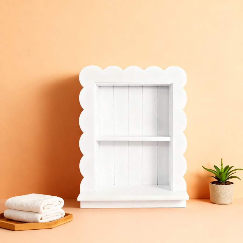 Armoire à pharmacie encastrée avec bord festonné, organisateur de rangement mural de salle de bain en bois massif à 2 niveaux, niche murale intégrée pour décor de maison de campagne et rétro