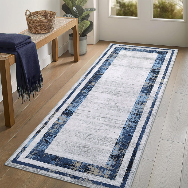 Large Washable Rugs Modern Border Rugs Soft Thin Low Pile Floor Carpet, Non Shedding & Non Slip, Indoor Foldable Printed Accent Mat for Open Floor
