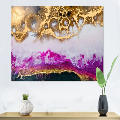 Résine époxy or blanc et fuchia - peinture sur toile