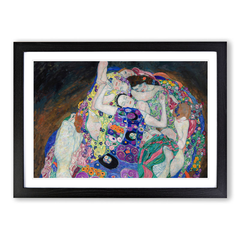 The Maiden by Gustav Klimt - Picture Frame Painting on MDF, 48cm H x 65cm W x 2cm D, Black Framed
