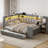 Full Daybed with Storage Shelves, Trundle, Desk, LED Light & Charging Station, Upholstered Headboard, Gray-813017800