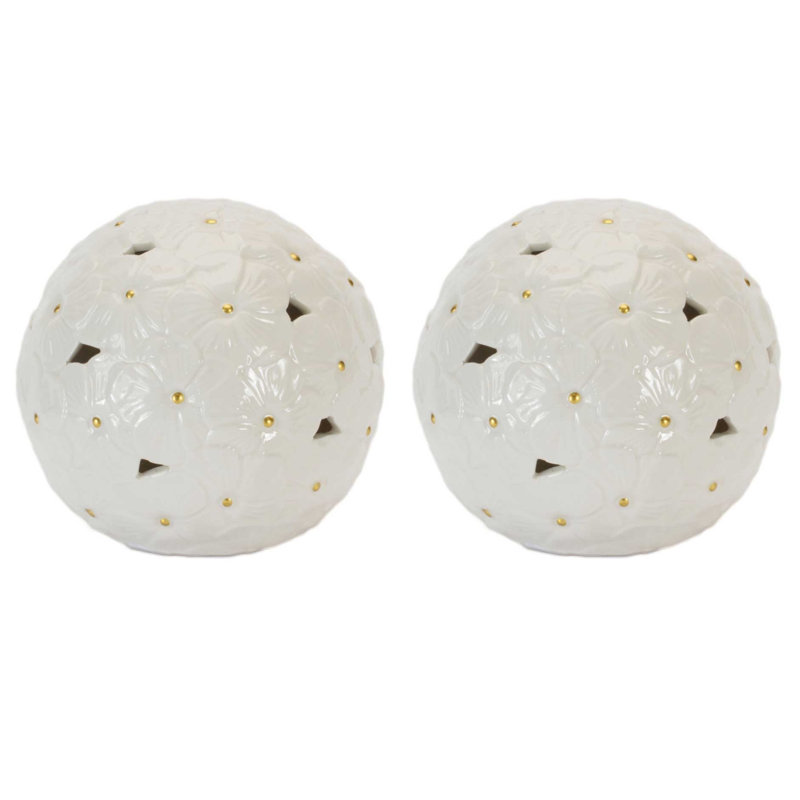 Orbe floral en céramique embossée (ensemble de 2)