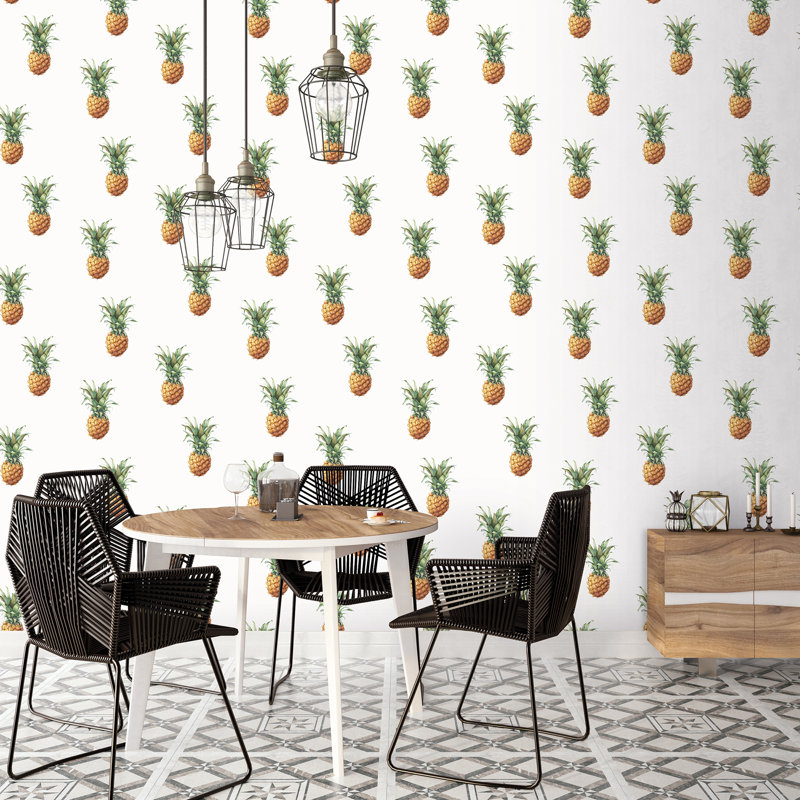 Vindas Pineapple Motif 10m X 53cm Wallpaper Roll, White