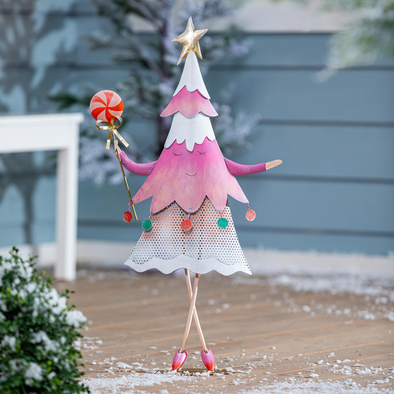 Statue de jardin arbre rose en métal, H 28 po
