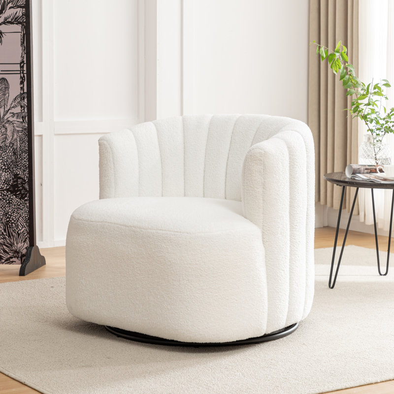 Fauteuil demi-tonneau pivotant rembourré Musaab, Blanc