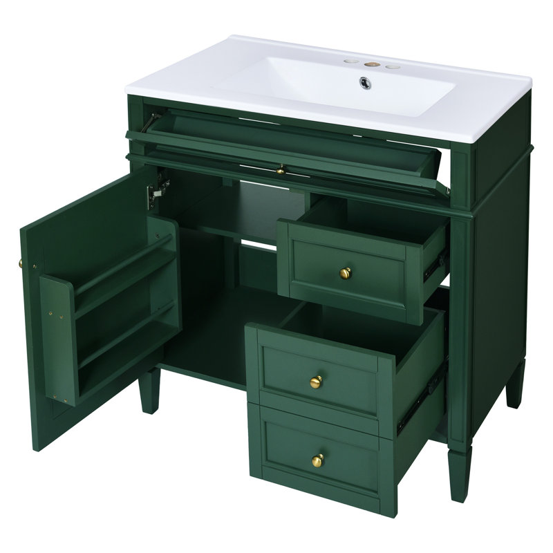 Meuble-lavabo moderne de 30 po avec lavabo, 2 tiroirs, tiroir basculant, tablette réglable, poignée texturée et bois massif
