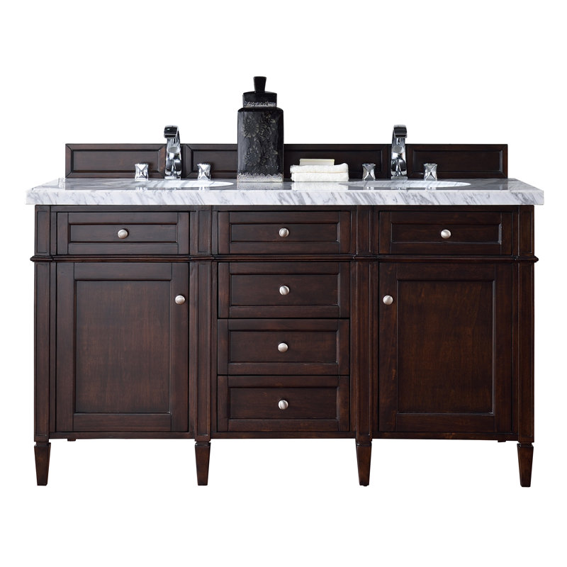 Brittany 60'' W Vanity, Carrara White, Bright White, 8" Widespread