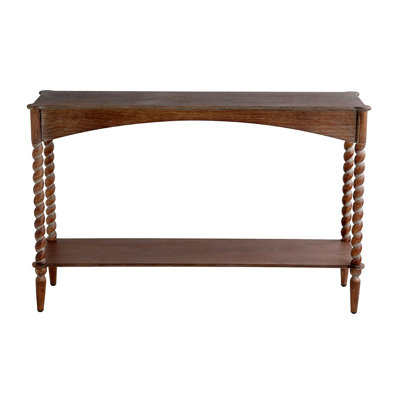 Wood Console Table With Turned Spiral Legs And Lower Shelf