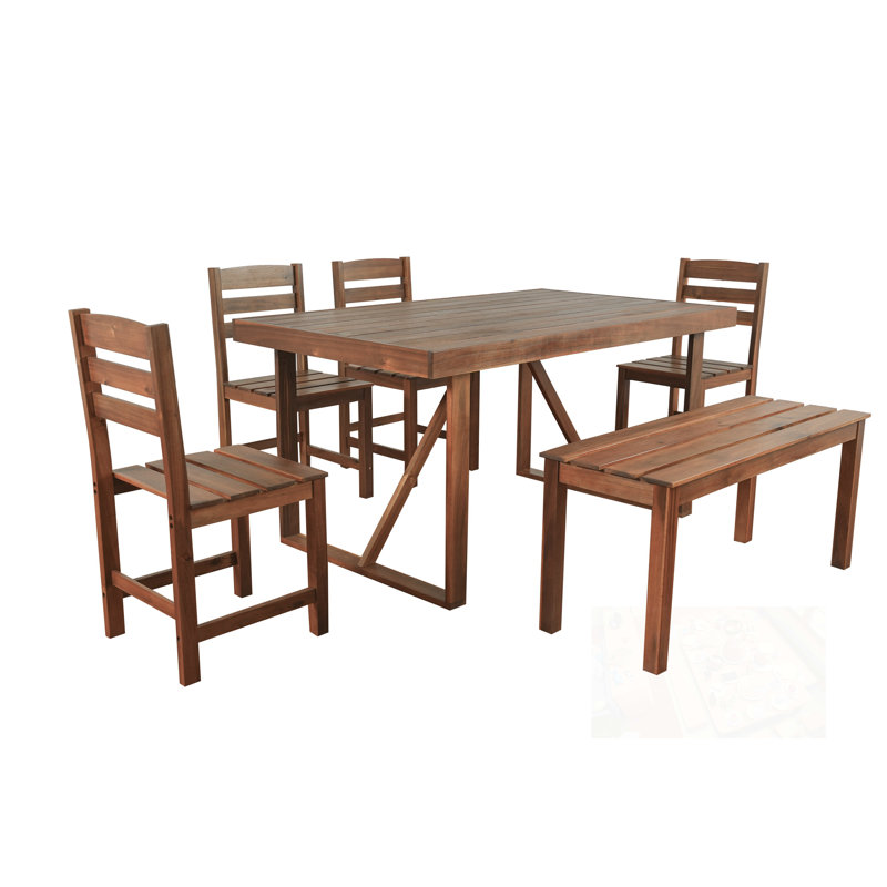 6-Piece Wooden Dining Table Set with 4 Chairs and 1 bench, Brown