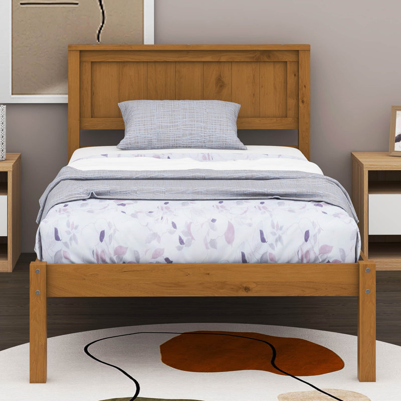 Nicanora Platform Bed Frame with Headboard, Wood Slat Support, Twin