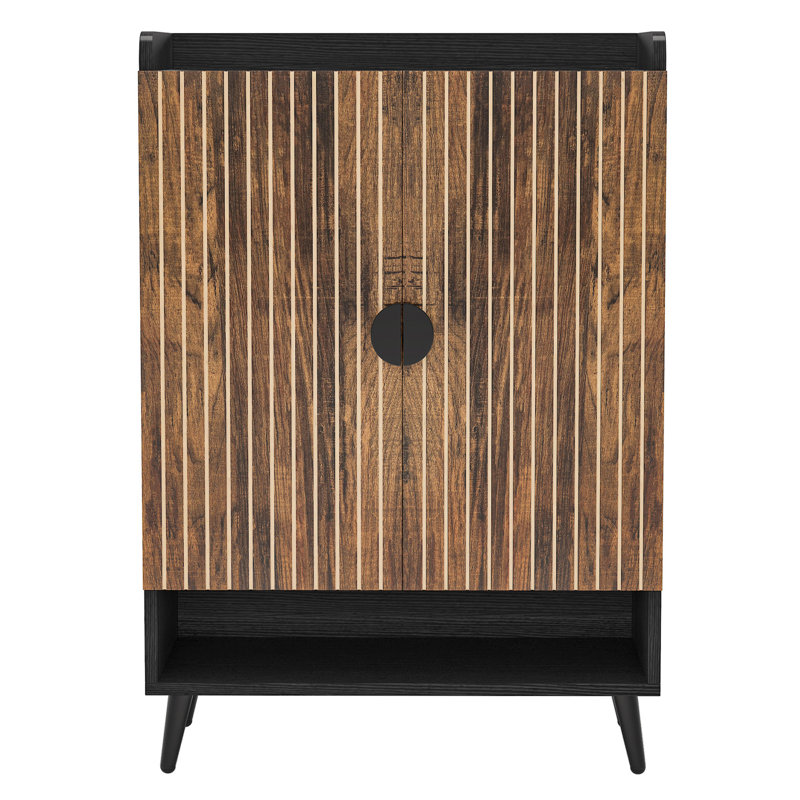 29.6 Inches  Rustic Brown Wooden Shoe Cabinet With Doors, Brown/Black