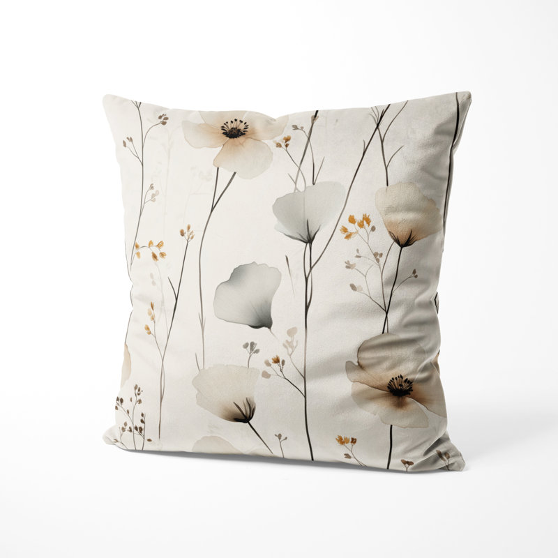 Coussin Floral - Coussin imprimé champêtre, H 20 po x l 20 po