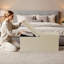 Banc de rangement avec repose-pieds, repose-pieds avec rangement, banc de bout de lit et table basse pour le salon, la chambre à coucher ou le vestibule (beige)