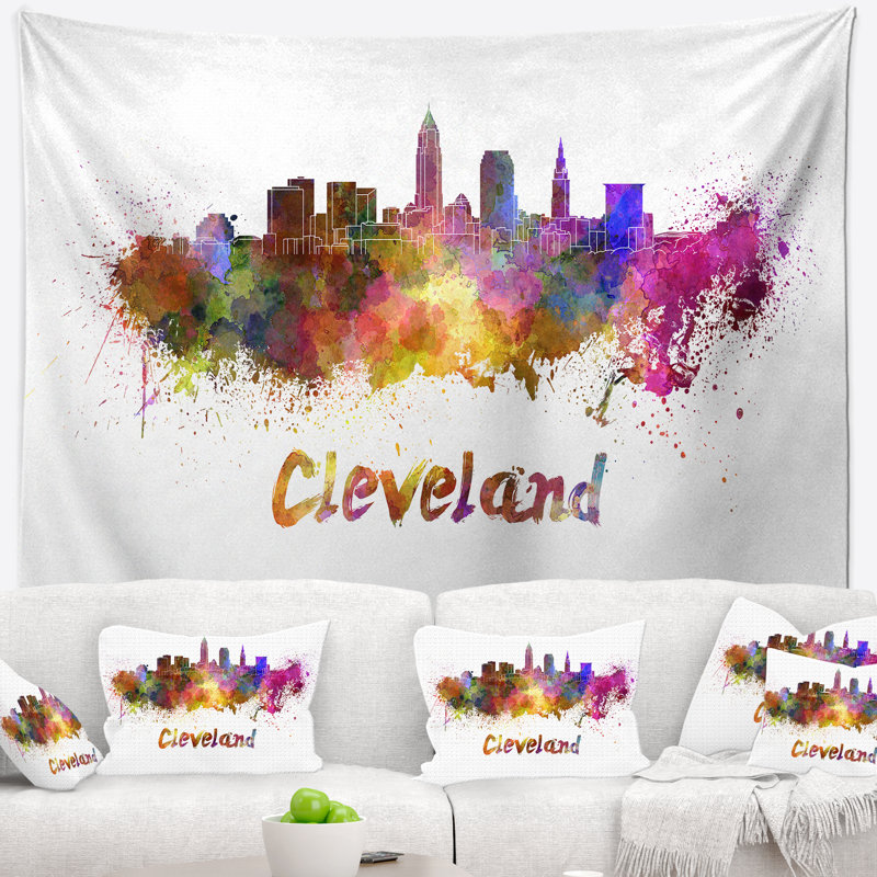 Cleveland skyline tapisserie Cityscape, H 32 po x l 39 po