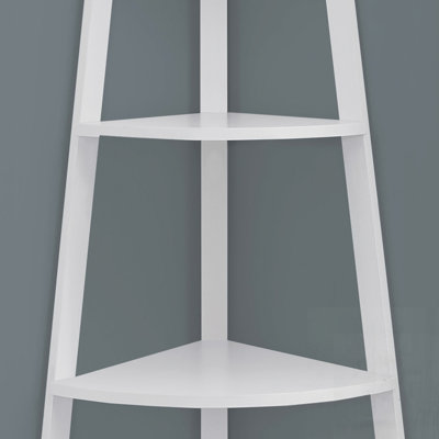 Contemporary  Laminate 4-Tier Corner Bookshelf, Perfect for Modern Offices and Bedrooms, Maximizing Space and Style.
