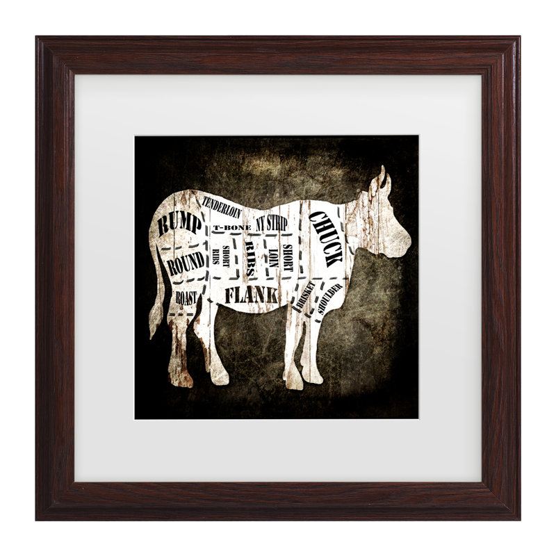 Brown Framed Canvas Print of Butcher Shop Cow Diagram