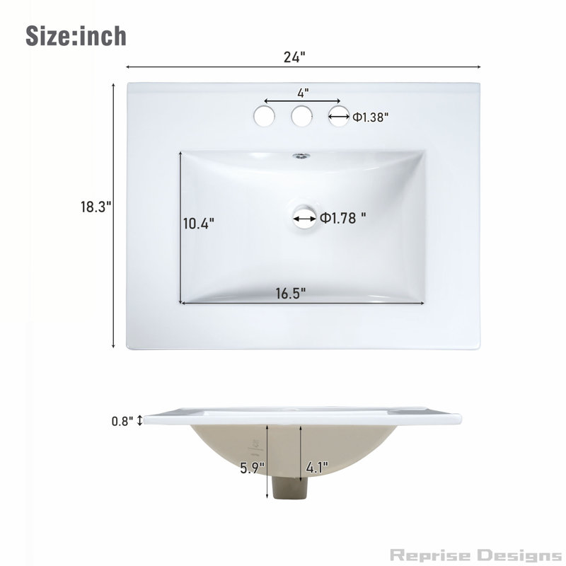 Petit meuble-lavabo 24 po avec lavabo en céramique, portes à fermeture douce, tablette réglable