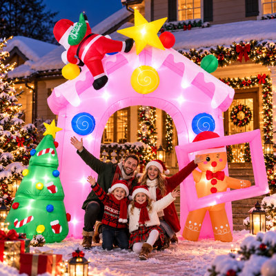 10 FT Lighted Christmas Inflatable Archway with Santa, Christmas Tree, Photo Frame and 9 LED Lights for Outdoor Holiday Decorations