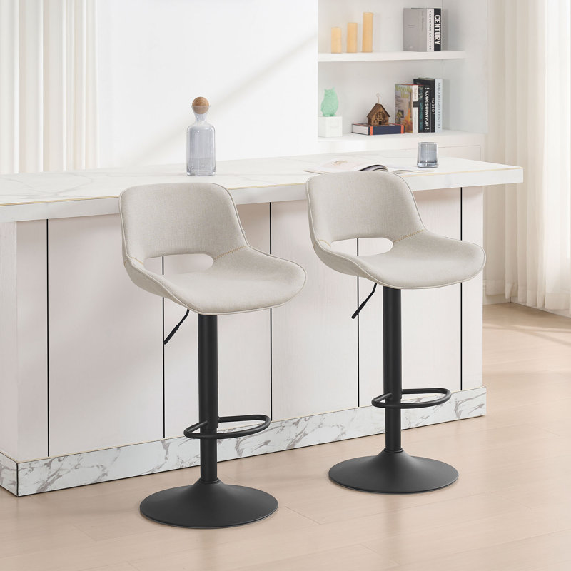 Swivel Upholstered Adjustable Height Counter Stool with Metal Frame, Beige