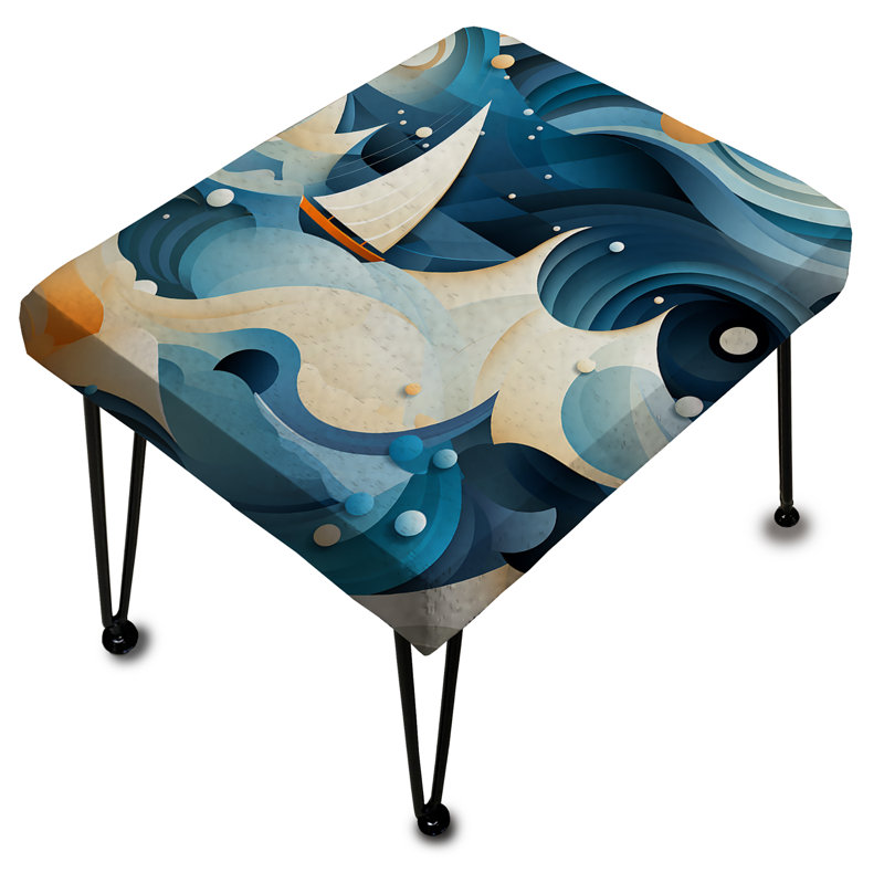Repose-pieds rectangulaire bleu et blanc Wave
