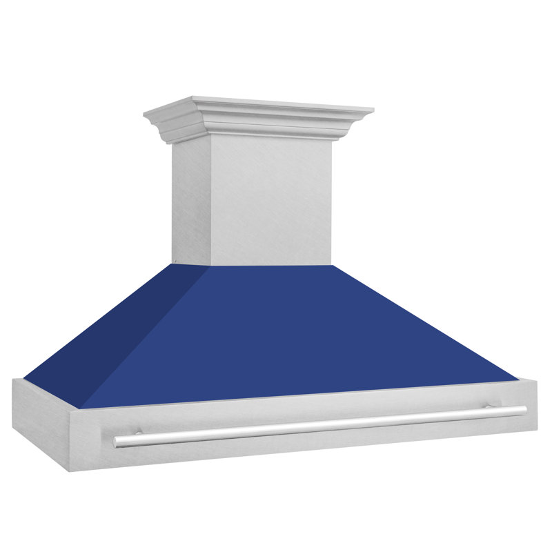 Hotte de cuisine murale en acier inoxydable satiné 48 po ZLINE avec poignée en acier inoxydable, Bleu mat