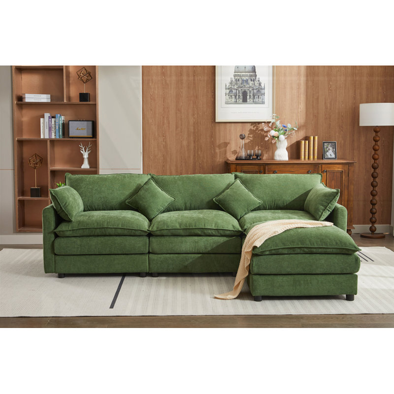 3-Seater Sofa with Ottoman, Green