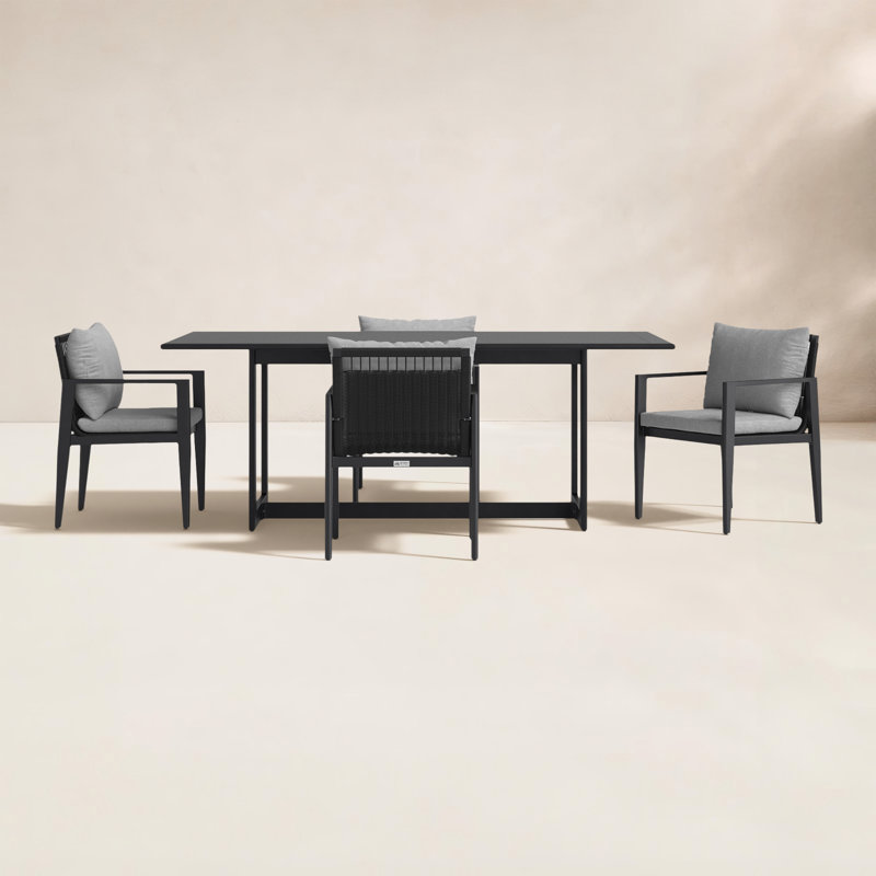 Trosclair 7 Piece Outdoor Patio Dining Table Set in Aluminum with Grey Cushions, 4