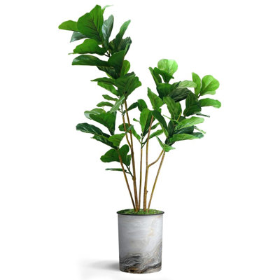 Artificial Tree in Modern Planter Fake Ficus Lyrata Silk Plants Indoor and Outdoor Faux Fake Tree