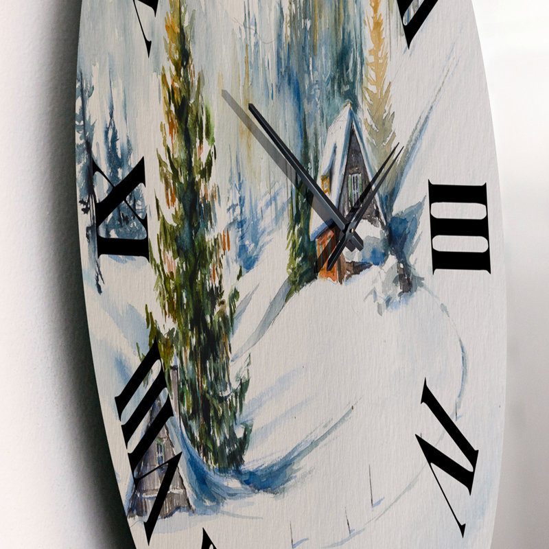 Petite maison dans les montagnes d'hiver - Horloge murale traditionnelle, Moyen