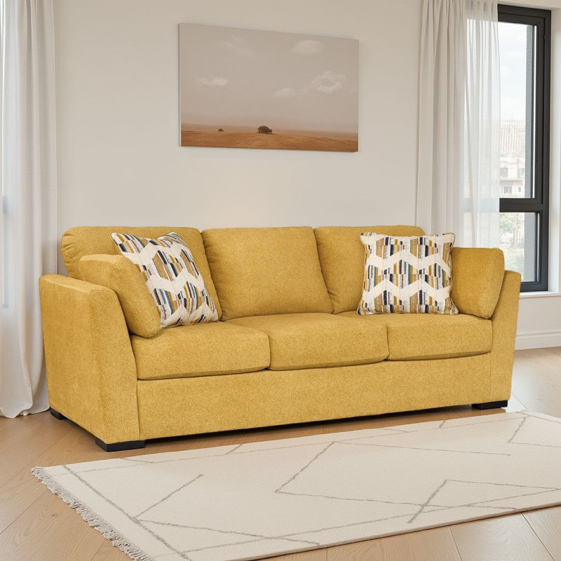 Canapé Vienne, 2 coussins décoratifs, velours jaune doux 92 pouces, Jaune