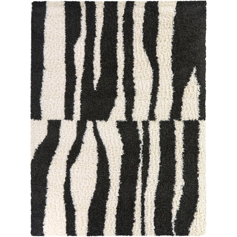 Mobius Charcoal Abstract Shag Area Rug, Rectangle 5'3" x 7'