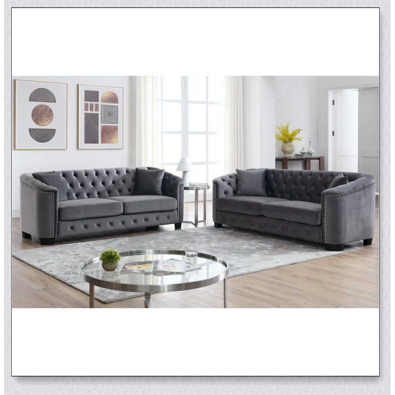3-seater + 3-seater Combination sofa.Velvet, Grey