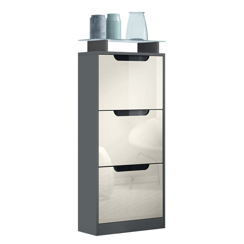 12 Pair Shoe Storage Cabinet, Anthracite and cream