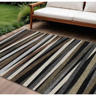 Tapis intérieur lavable rayé noir et ivoire 10 pi x 14 pi
