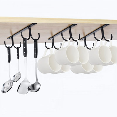 Under Cabinet Mug Rack, Holds 12 Cups - Space Saving Hanging Coffee Cup Holder Organizer with Lid Storage for Kitchen & Bar, Rust-Resistant Metal