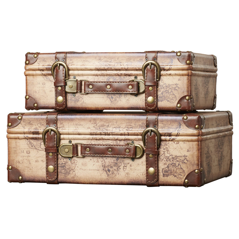 Ensemble de coffre 2 pièces style rétro en cuir old world map Prem